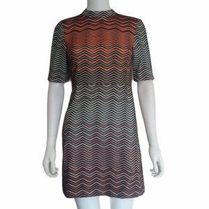 TopShop Dress Size US 2 Chevron Metallic Blue Gray / Grey Orange Coral